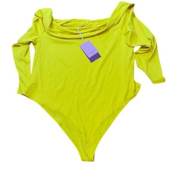 NWT Sergio Hudson for Target Ribbed Stretch Bodysuit Twist Front Yellow Size 2X - Picture 3 of 10